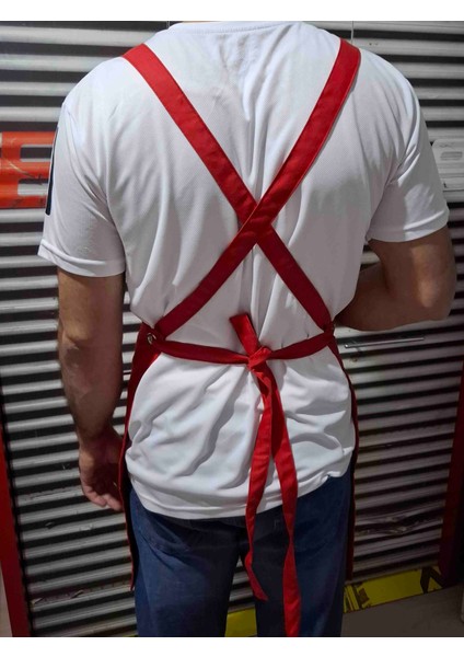 Mutfak Önlüğü Kırmızı Çapraz Askılı Kuşgözlü fiyatları