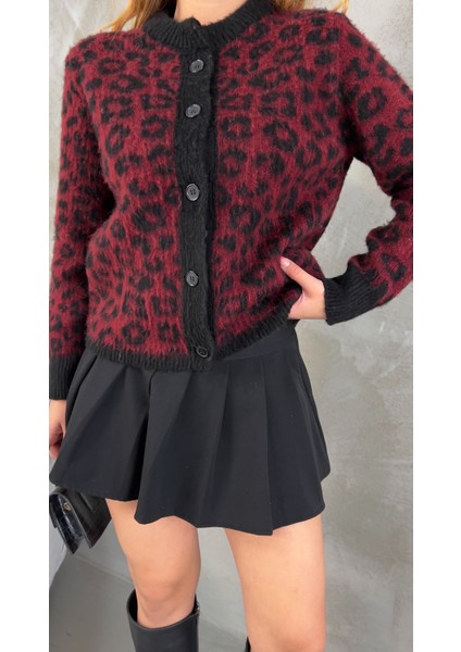 Swckadın Bordo LEOPAR%100İPEK Şardonlu