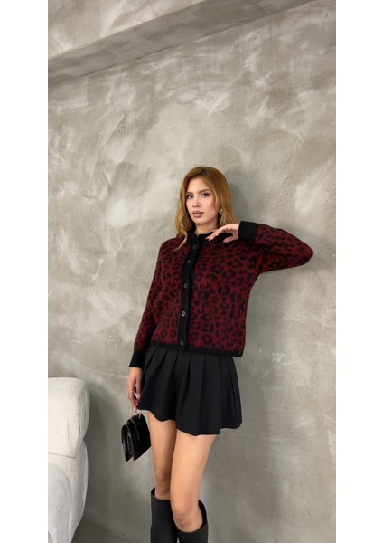 Swckadın Bordo LEOPAR%100İPEK Şardonlu