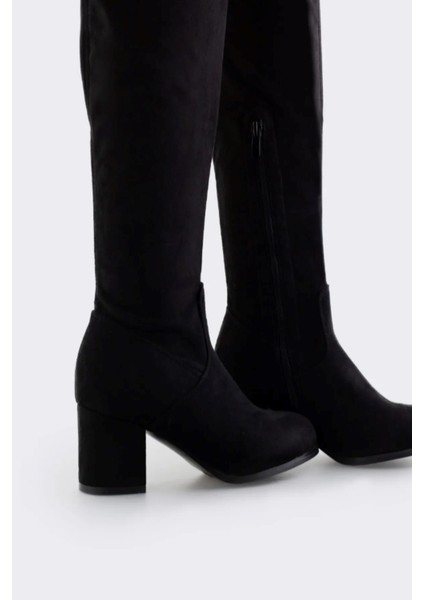 Çorap Çizme, Diz Üstü Çizme Siyah Süet Topuklu Streç ve Esnek Çizme 41/42/43/ Numara modelleri