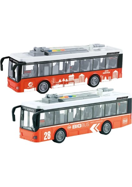 Oyuncak Otobüs Sürtmeli Sesli Işıklı Tek Katlı Otobüs 1:16 27 cm Kırmızı