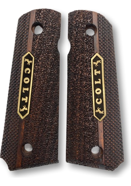 Silah Kabzası - Colt 1911, Girsan Mc 1911 ile Uyumlu - Koyu Kahverengi Renk - Metal Logolu - CLT1911CV024L2