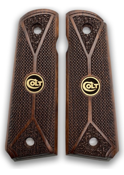 Silah Kabzası - Colt 1911, Girsan Mc 1911 ile Uyumlu - Koyu Kahverengi Renk - Metal Logolu - CLT1911CV061L1