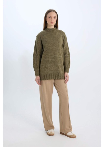 Relax Fit Beli Lastikli Basic Düz Krep Palazzo Pantolon D6884AX24WN