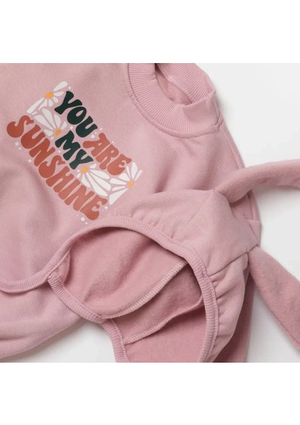 Pembe Sunshine Baskılı 3 Iplik Alttan Çıtçıtlı Kulaklı Şapka Ve Romper Set modelleri