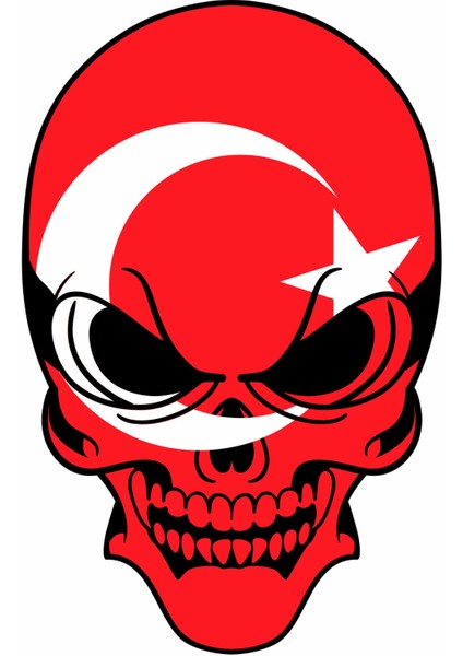 Türk Bayraklı Kurukafa Sticker Araba Oto Motosiklet Karavan Sticker 00149