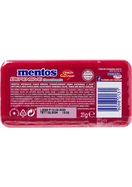 Mentos 2 Saat Clean Breath Vişne Aromalı Şeker 21 gr 2 Adet