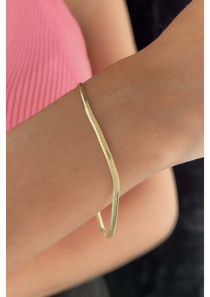 14 Ayar Altın Omega Kilit Detaylı Balıksırtı Bileklik 2,50 mm fırsatları