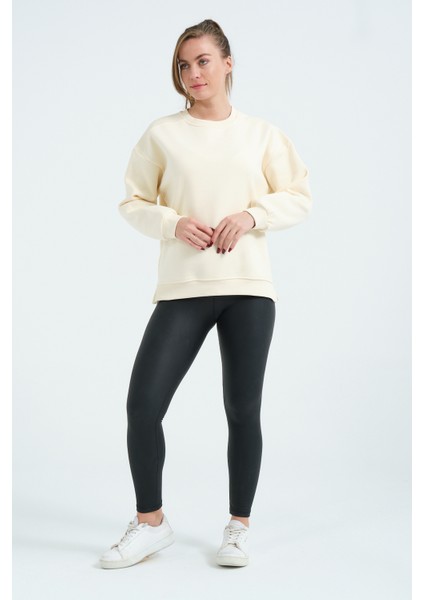 Kadın Bej Femuar Detaylı Şardonlu Örme Sweatshirt