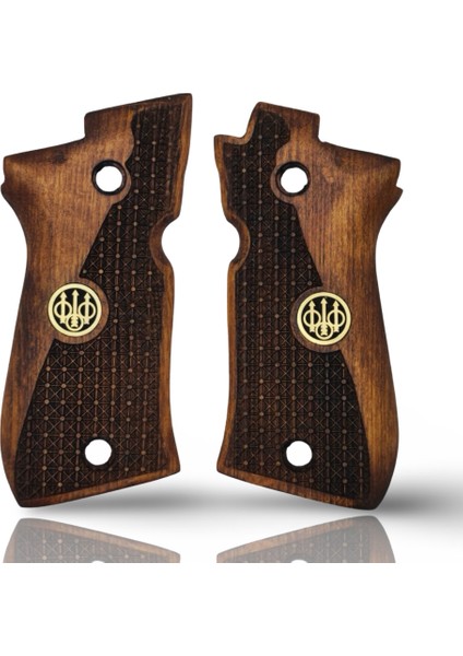 Kabzası - Beretta F81/F84, Fatih 13 ile Uyumlu - Koyu Kahverengi Renk - Metal Logolu - BRTF81CV011L1