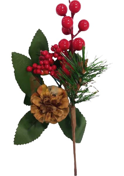 Yılbaşı Çam Dalı Orta Mini Berry Demeti Kozalaklı 22 cm