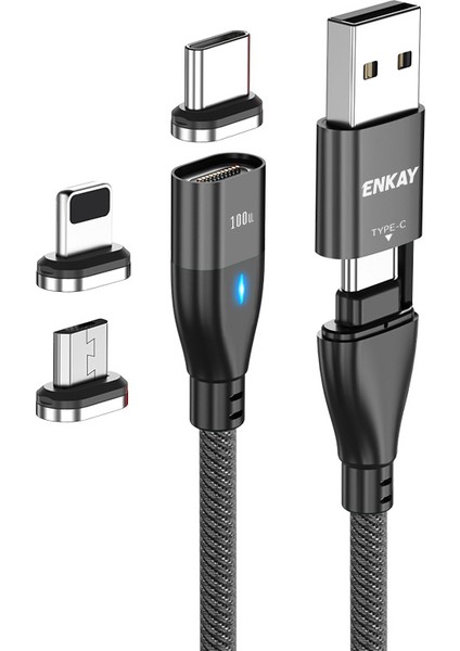 Hat Prınce 6&#39;sı 1 Arada 2m Pd 100W Manyetik Şarj Kablosu Type-C / Usb-A - Ip / Type-C / Mikro USB Telefon Veri Kablosu - Siyah (Yurt Dışından)