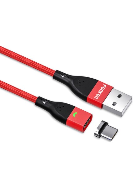 Fkcxx-05 2m Manyetik Kablo 3A USB Telefon Şarj Cihazı Veri Kablosu USB Type-C Kablo Mıknatıslı Hızlı Şarj Kablosu - Kırmızı (Yurt Dışından)