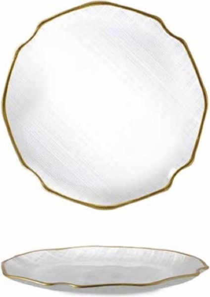 6 Parça Dalgali Kumas Altin Rim Cam Tabak 21 cm
