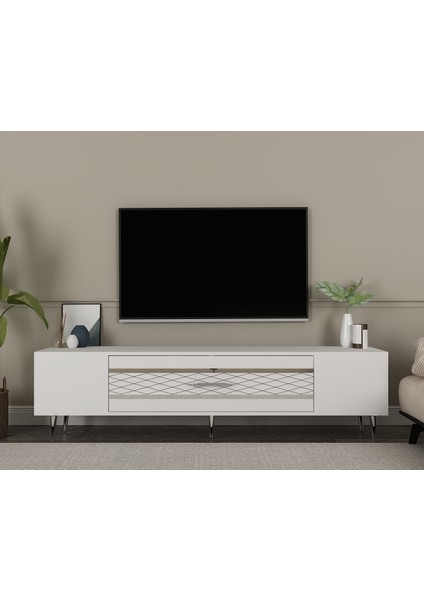 DEKOLP2CT Tv Sehpası Beyaz-Gümüş