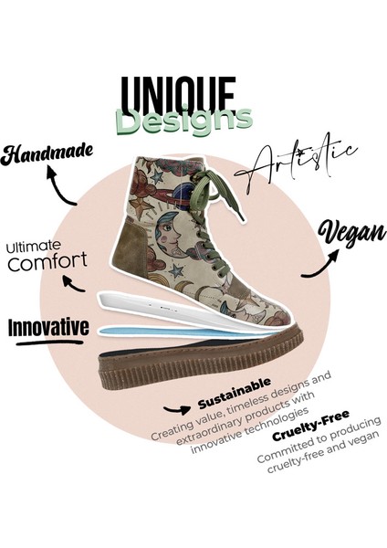 Kadın Vegan Deri Haki Uzun Bot - Dreams For Dreamers Tasarım