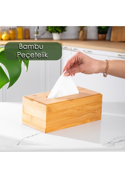 0006 Bambu Peçetelik Ahşap Dekoratif Peçetelik Masaüstü Peçetelik Peçete Düzenleyici Peçete Kutusu