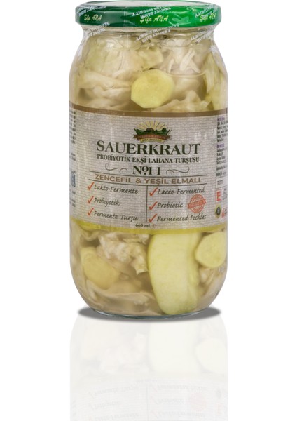 Şifa Ana Sauerkraut (Ekşi Lahana Turşusu) NO11 Zencefil & Yeşil Elmalı  (1000CC.)