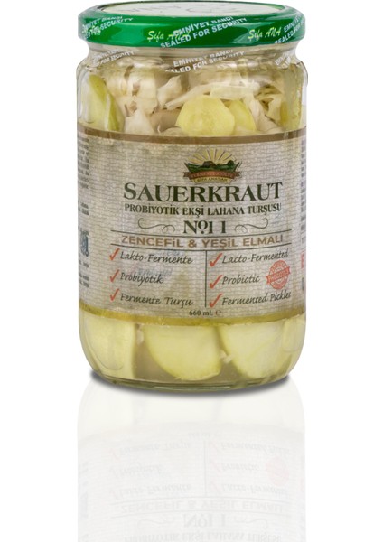 Şifa Ana Sauerkraut (Ekşi Lahana Turşusu) NO11 Zencefil & Yeşil Elmalı  (660CC.)