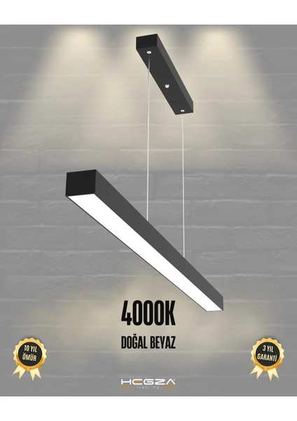 Hegza Lighting Lineer 100cm (Siyah Kasa, Doğal Beyaz) Ledli Modern Sarkıt Lineer LED Avize