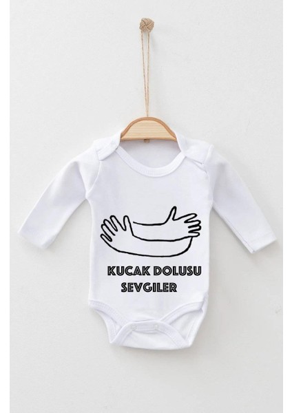 Sarılma Temalı Desenli Pamuklu Unisex Çıtçıtlı Bebek Body