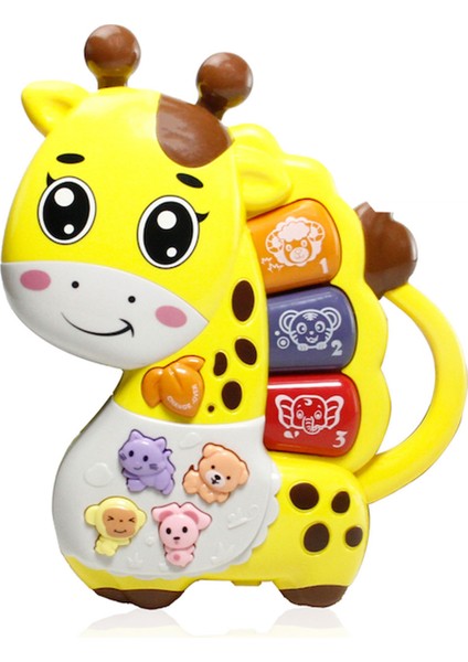 Işıklı ve Müzikli Zürafa Bebek Piyanosu Motor Beceri Gelişimi Müzikli Oyuncak Hayvan Seslii Zürafa Bebek Oyuncağı Sarı
