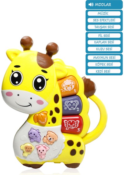 Işıklı ve Müzikli Zürafa Bebek Piyanosu Motor Beceri Gelişimi Müzikli Oyuncak Hayvan Seslii Zürafa Bebek Oyuncağı Sarı modelleri