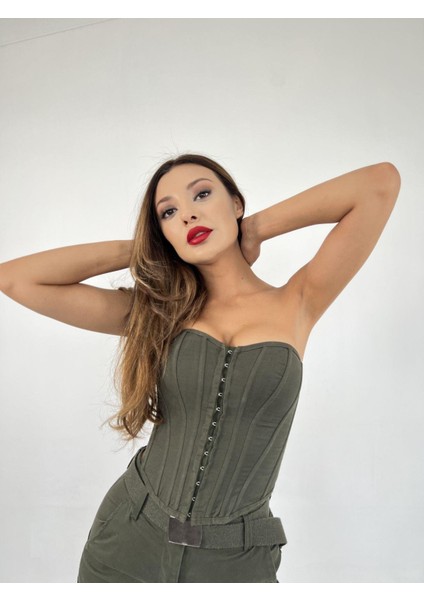 Haki Renk Korse Crop Büstiyer indirimleri