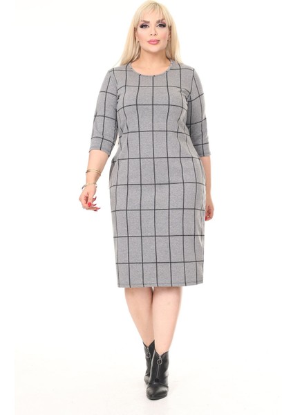 Çift Cepli Kışlık Büyük Beden Esnek Desenli Elbise 30A-2615 fiyatları