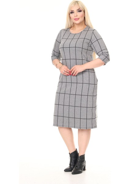 Çift Cepli Kışlık Büyük Beden Esnek Desenli Elbise 30A-2615 modelleri