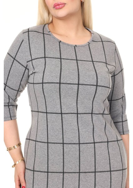 Çift Cepli Kışlık Büyük Beden Esnek Desenli Elbise 30A-2615 indirimleri