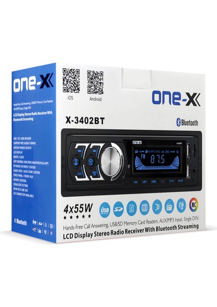 Oto Teyp 4X55 Watt Bluetooth Mobil Aplikasyon One-X X-3402BT