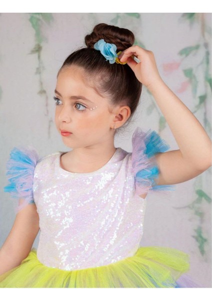 Kız Çocuk Elbise Renkli Katlı Model