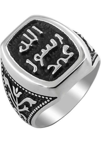 Allah Resulü Muhammed Yazılı Lale Figürlü 925 Ayar Gümüş Yüzük modelleri