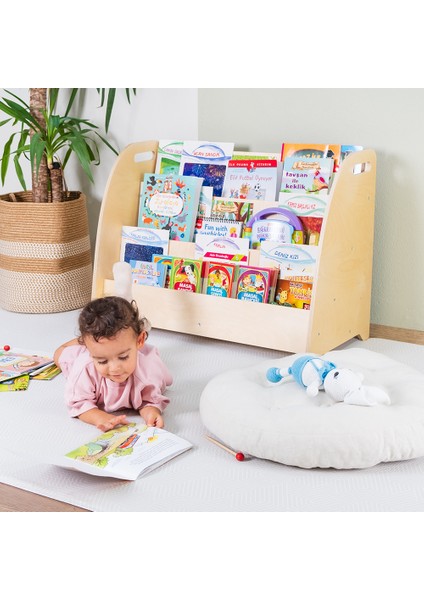 Montessori Taşınabilir Açılı Kitaplık H:60 cm