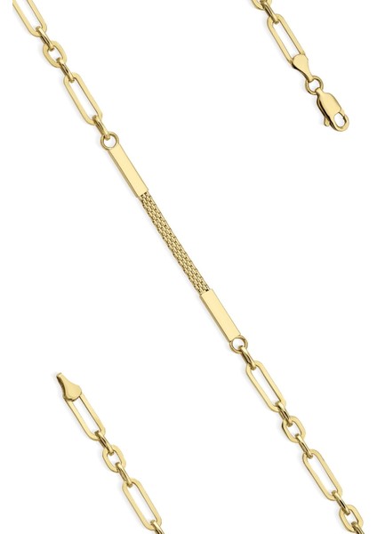 14 Ayar Altın Bismark Detaylı Ataç Bileklik