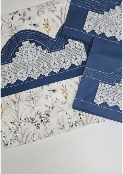 El Işi Dantelli, Bordürlü ve Desenli Nevresim Takımı-Indigo modelleri