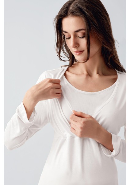 Uzun Kollu Likralı Viskoz Hamile Pijama Takım 22105