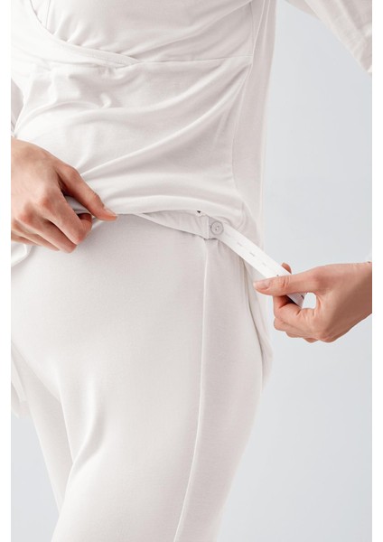 Uzun Kollu Likralı Viskoz Hamile Pijama Takım 22105
