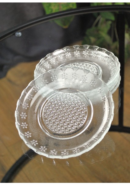 Cam Kristal Model Tabak Kahvaltılık Çerez 14 cm Tatlı Tabağı 6'lı Begonya