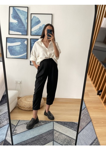 Siyah Çizgili Premium Pantolon L