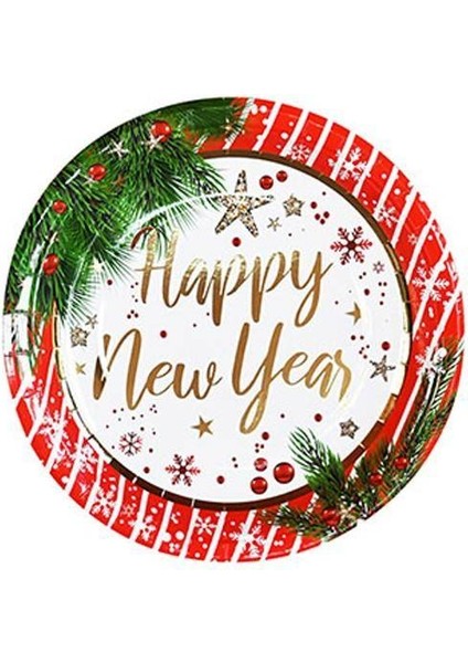 Happy New Year Gold Varaklı Tabak 6 Adet