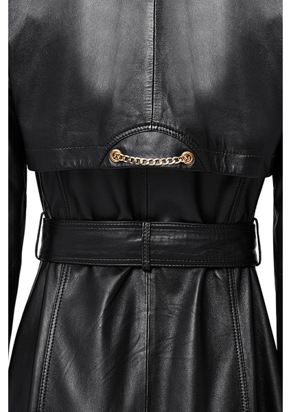 Jenny Kadın Siyah Kruvaze Yaka Deri Pardesü 23WGE51681M modelleri