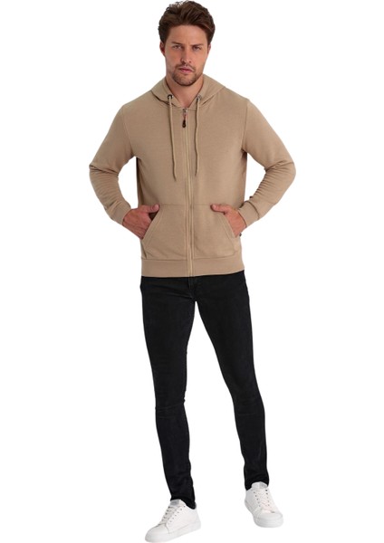 Erkek Fermuarlı Kapşonlu Kanguru Cepli Sweat