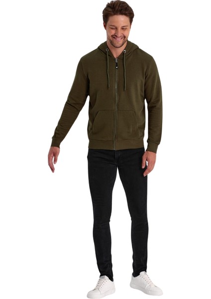 Erkek Fermuarlı Kapşonlu Kanguru Cepli Sweat