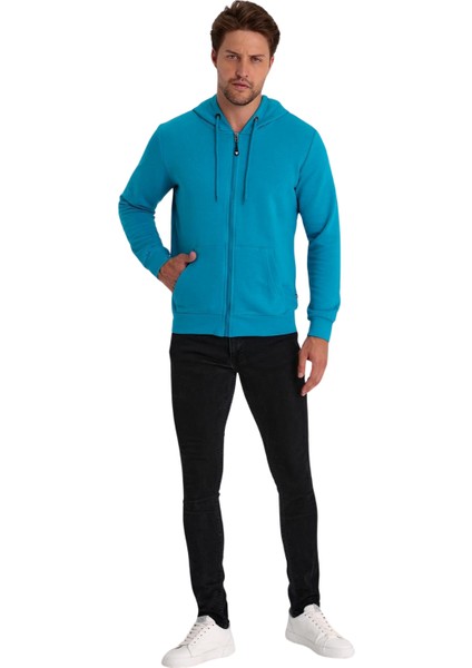 Erkek Fermuarlı Kapşonlu Kanguru Cepli Sweat