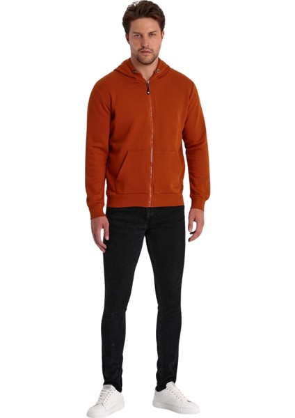 Erkek Fermuarlı Kapşonlu Kanguru Cepli Sweat