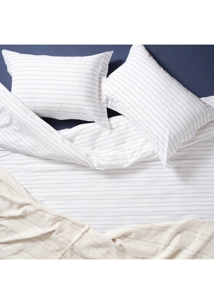 Brıto Baskılı 200 Tc Percale %100 Pamuk Nevresim Seti 200X220 cm Beyaz/lacivert