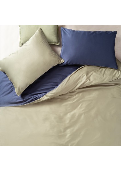 Solıd 300 Tc Çift Taraflı Kıng Sıze Pamuk Saten Nevresim Seti 240 x 220 cm Lacivert/yeşil