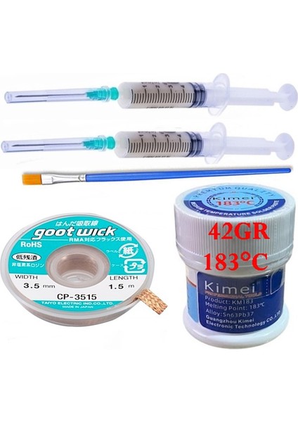 Sıvı Lehim Solder Paste 42 gr Kimei 183C Uyumlu Lehim Emme Temizleme Teli 3,5 mm 5/1 Arada